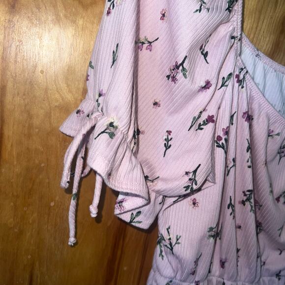NWT Short Sleeve Light Pink Floral Ribbed Off Shoulder Blouse Size Large - Picture 5 of 10